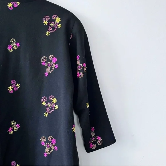 Vintage Black Japanese Haori Pink And Yellow Floral Embroidered Boho Duster - Picture 10 of 12